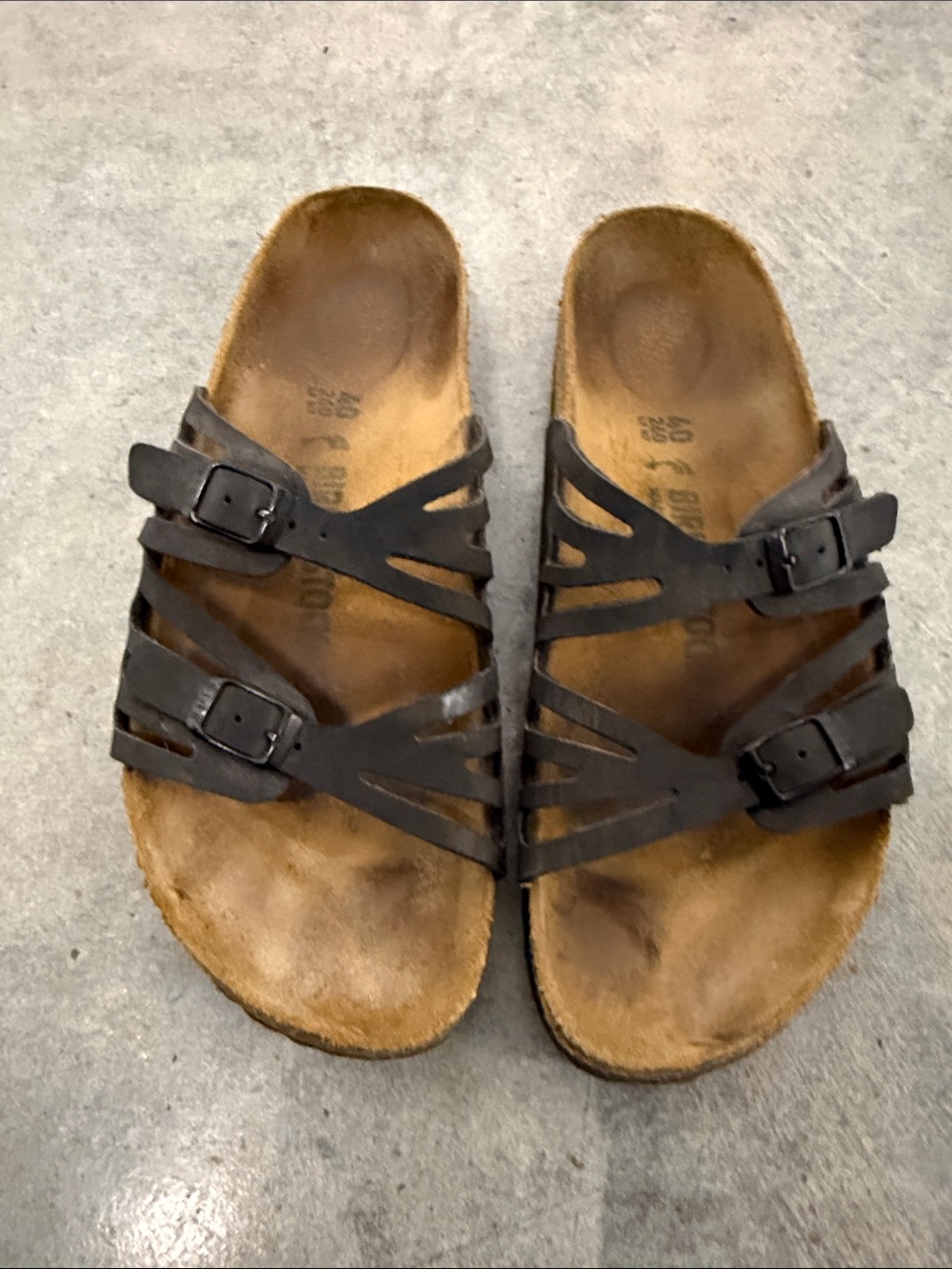 Birkenstock Women’s Strappy Dark Brown Slide Sandals